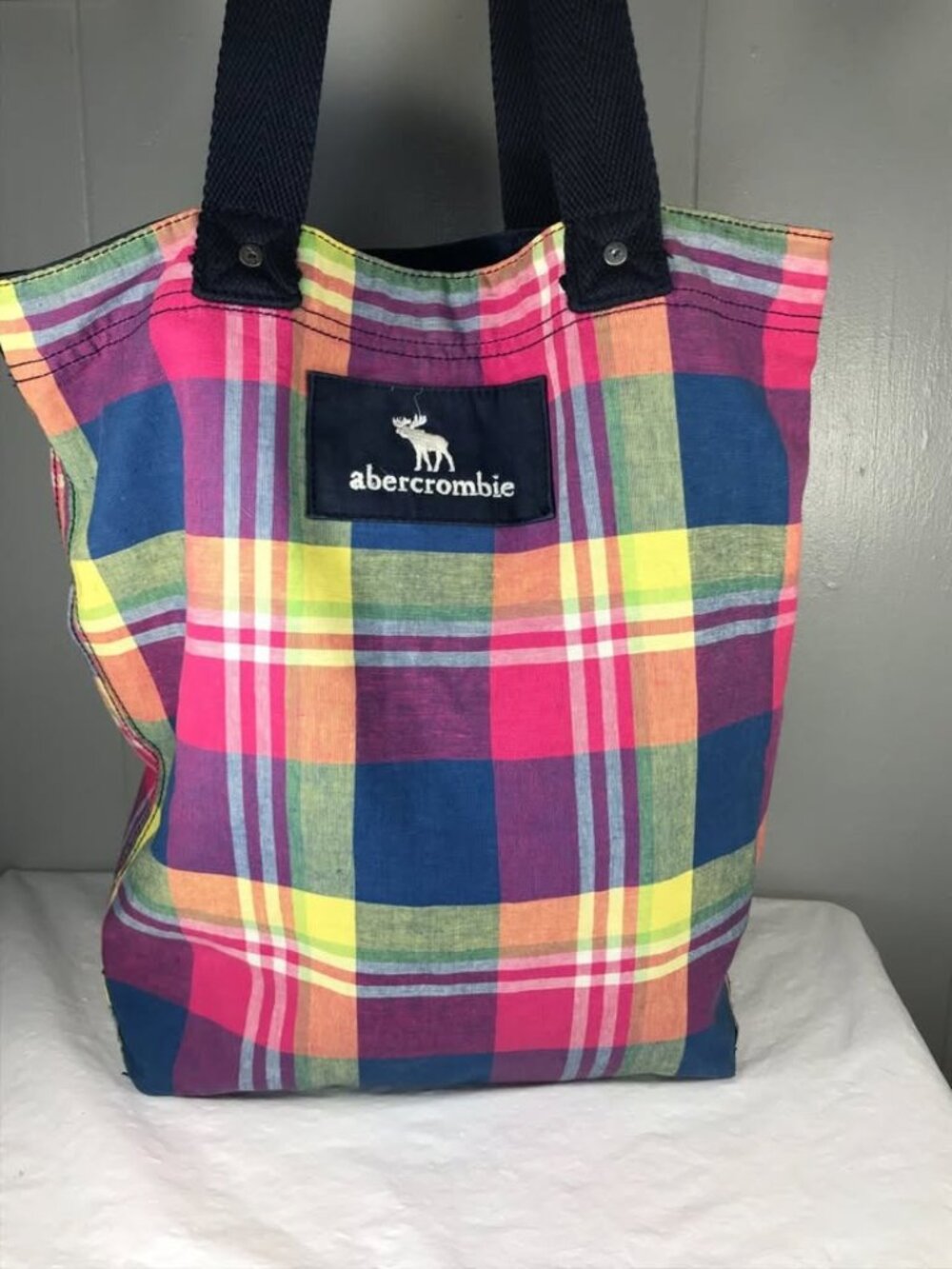 Vintage Y2K Abercrombie and Fitch Plaid Reversible Shoulder Tote Bag